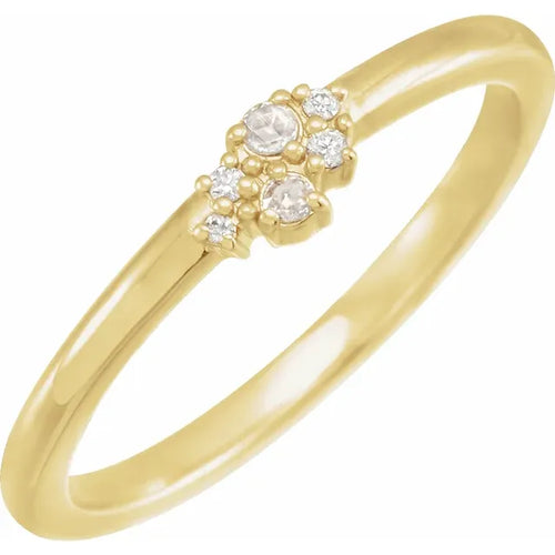 14K Yellow Rose-Cut & Faceted Natural Diamond Stackable Ring