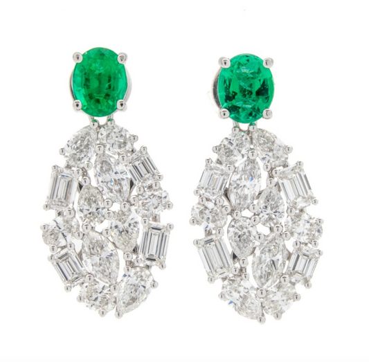 18K WG EMERALD FANCY SHAPE FASHION EARRINGS