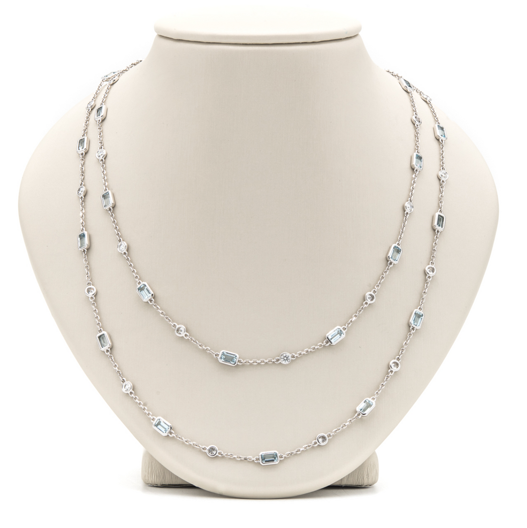 18K Aquamarine Gemstone Yard Necklace