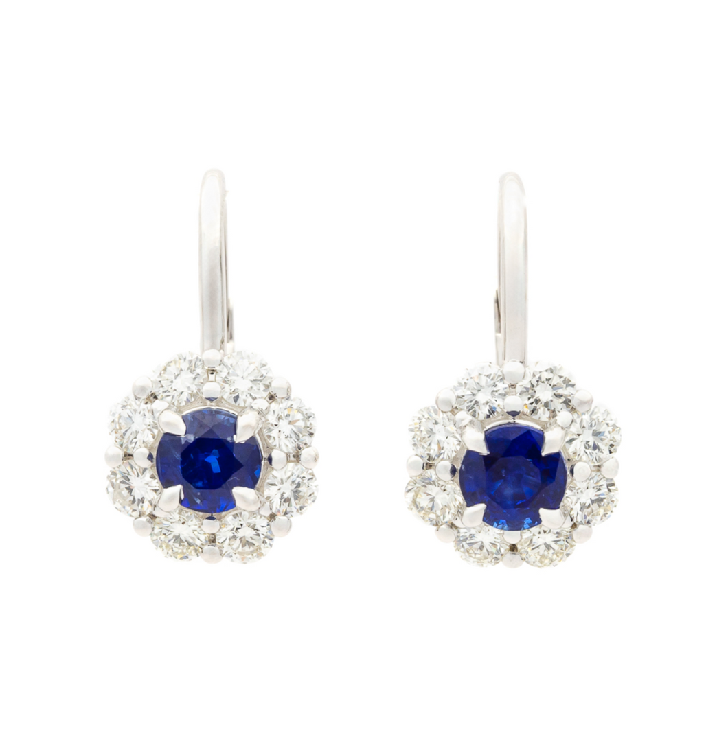 Blue Sapphire Halo Earrings