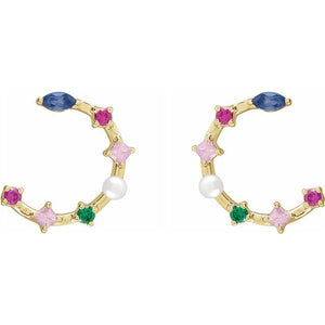 14K Cultured Freshwater Pearl & Natural Multi-Gemstone Earrings