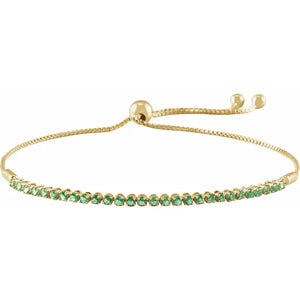 14K Yellow Natural Emerald Adjustable 9 1/2" Bolo Bracelet