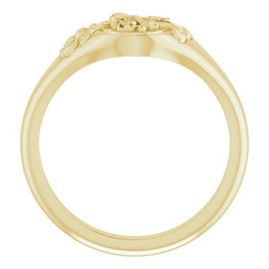 14K Yellow 10.8 mm Oval Floral Signet Ring