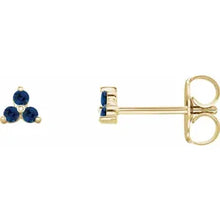 Load image into Gallery viewer, 14K Yellow Natural Blue Sapphire Three Stone Earrings