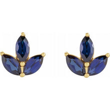 Load image into Gallery viewer, 14K Yellow Natural Blue Sapphire Cluster Earrings